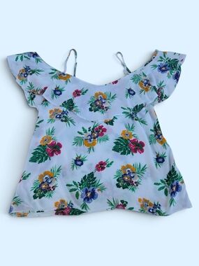 Old Navy Floral Off-Shoulder Camisole in White with Multicolor Blooms